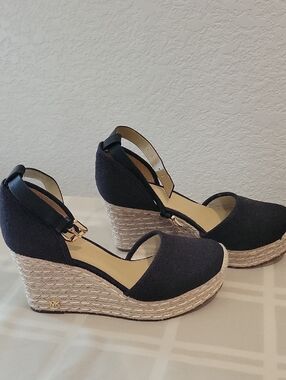 Michael Kors Black Espadrille Wedge Sandals with Ankle Strap